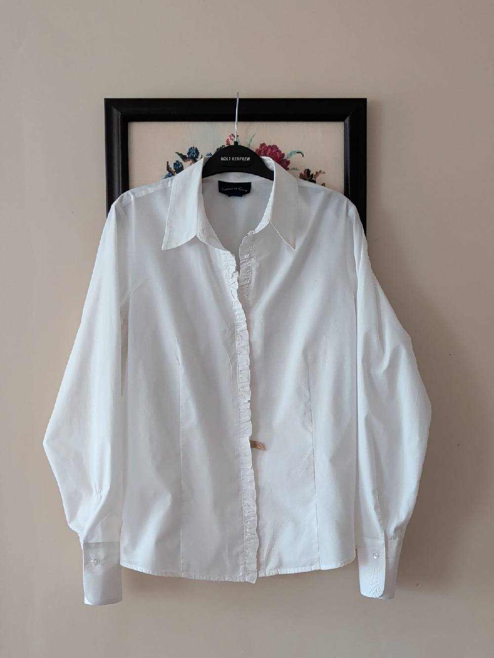 White Ruffled Front Button-Down Blouse